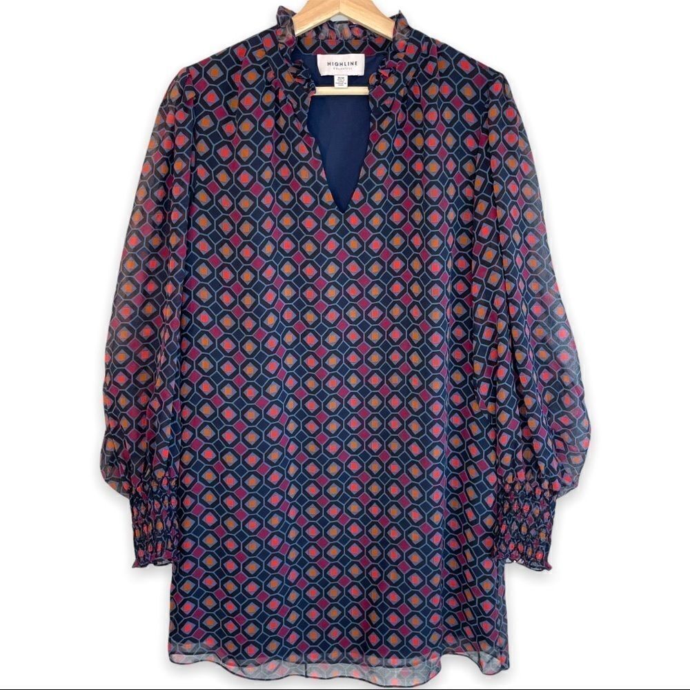 Highline Collective Geometric Print Ruffled Collar Dress